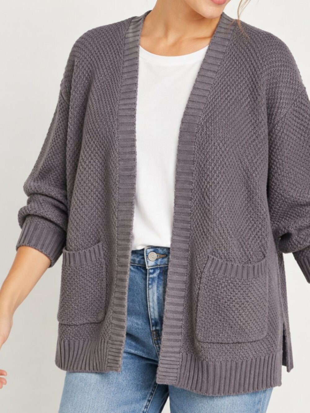LA Hearts Gray Chunky Knit Open Front Cardigan Size Large